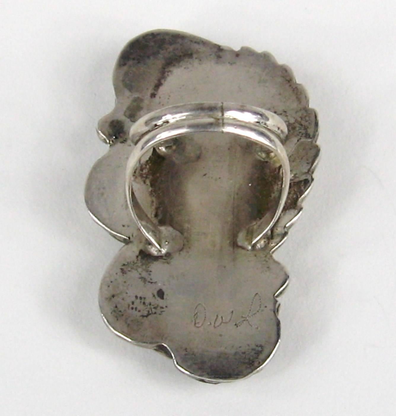 Sterling Silber Ring Native American Old Pawn Türkis Perlmutt Ring  (Ovalschliff) im Angebot
