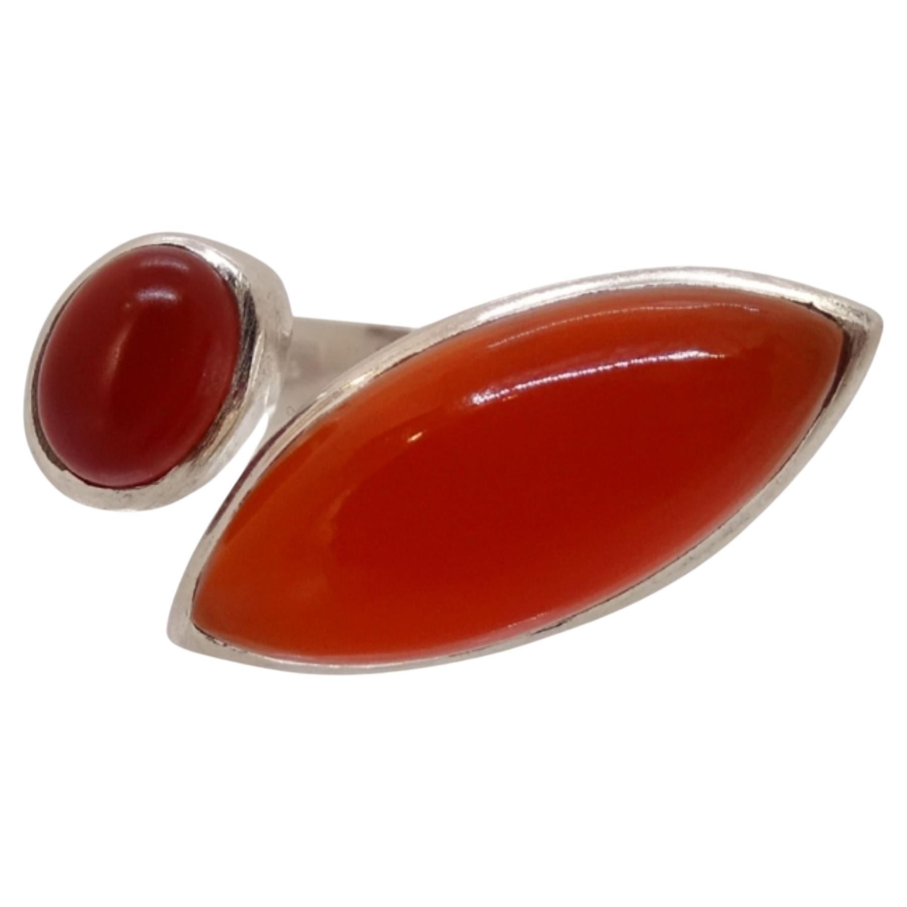 Sterling silver ring orange Carnelian stones "you and me carnelian stones For Sale