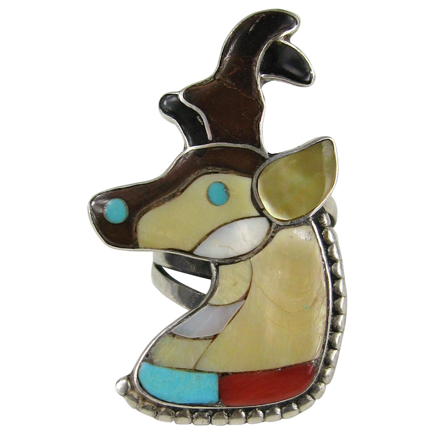 Bague PORFILIO & ANN SHEYKA Native American Zuni INLAY Turquoise 