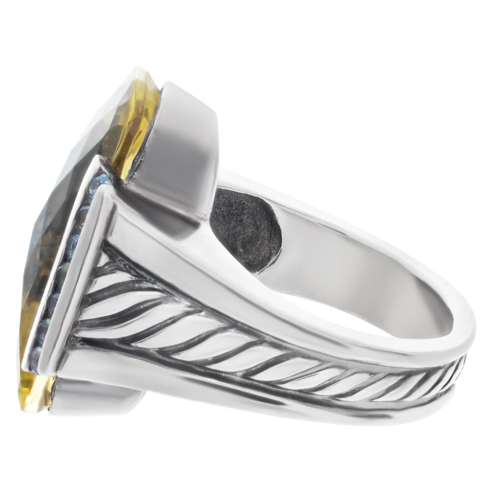 Women's Sterling Silver Ring with Center Lemon Quartz, David Yurman Art Deco Style
