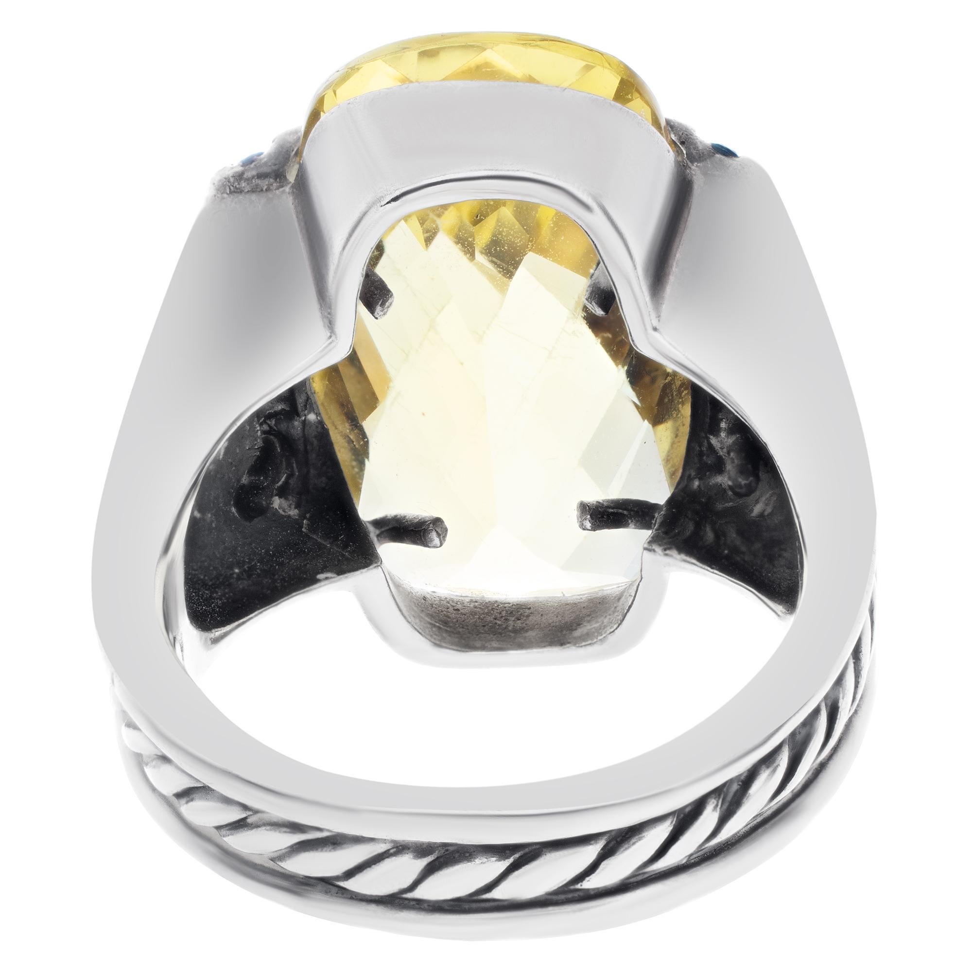 Sterling Silver Ring with Center Lemon Quartz, David Yurman Art Deco Style 1
