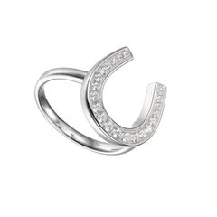 Sterling Silver Ring with CZ Horseshoe, Size 6, Rhodium Finish
