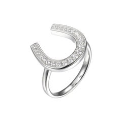 Sterling Silver Ring with CZ Horseshoe, Size 7, Rhodium Finish