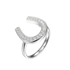 Sterling Silver Ring with CZ Horseshoe, Size 8, Rhodium Finish