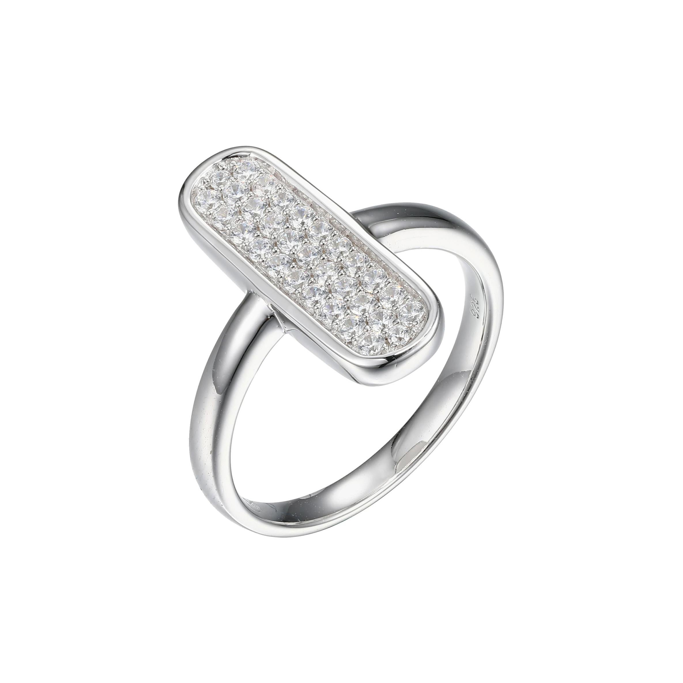 Sterling Silver Ring with CZ, Size 6, Rhodium Finish For Sale