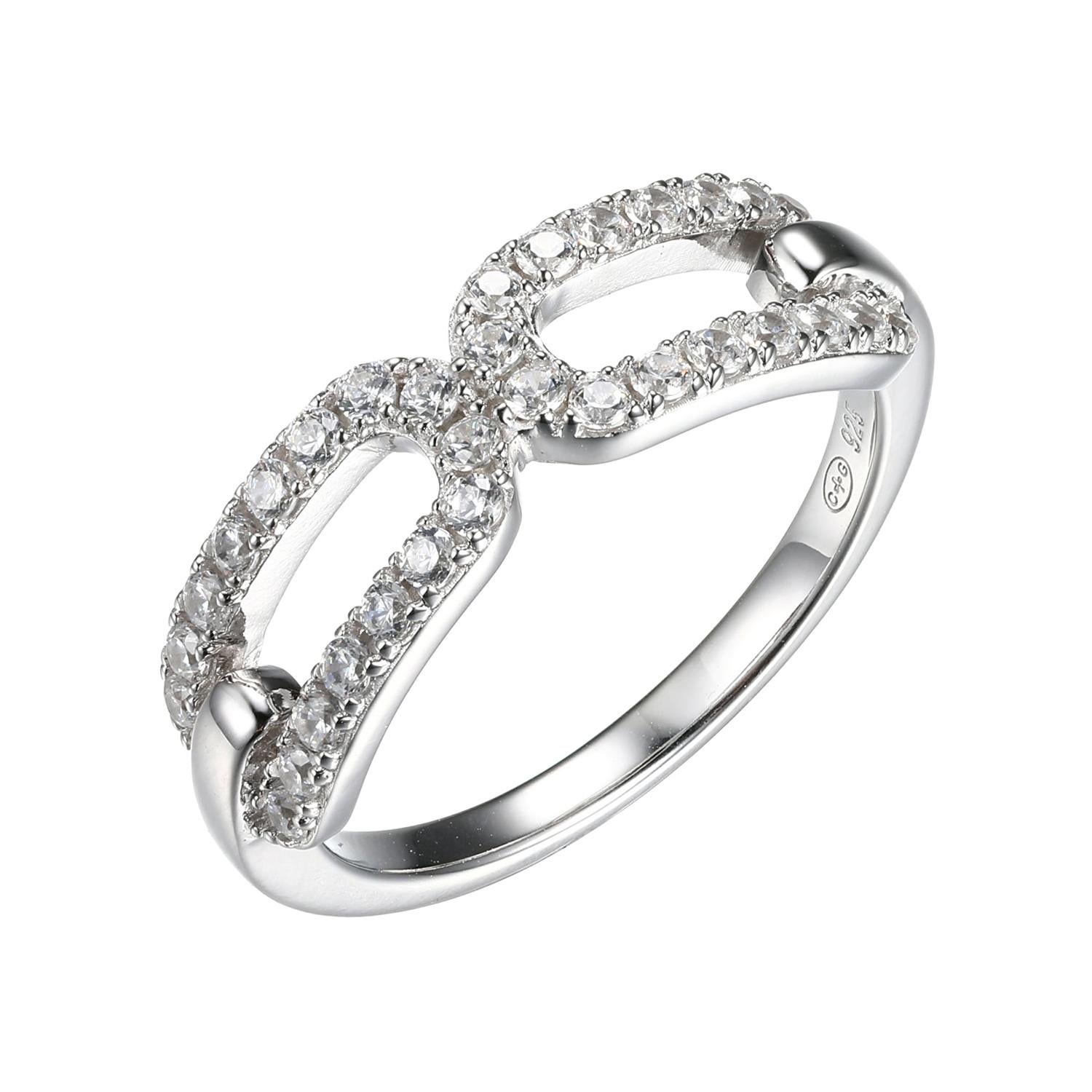 Sterling Silver Ring with CZ, Size 9, Rhodium Finish For Sale