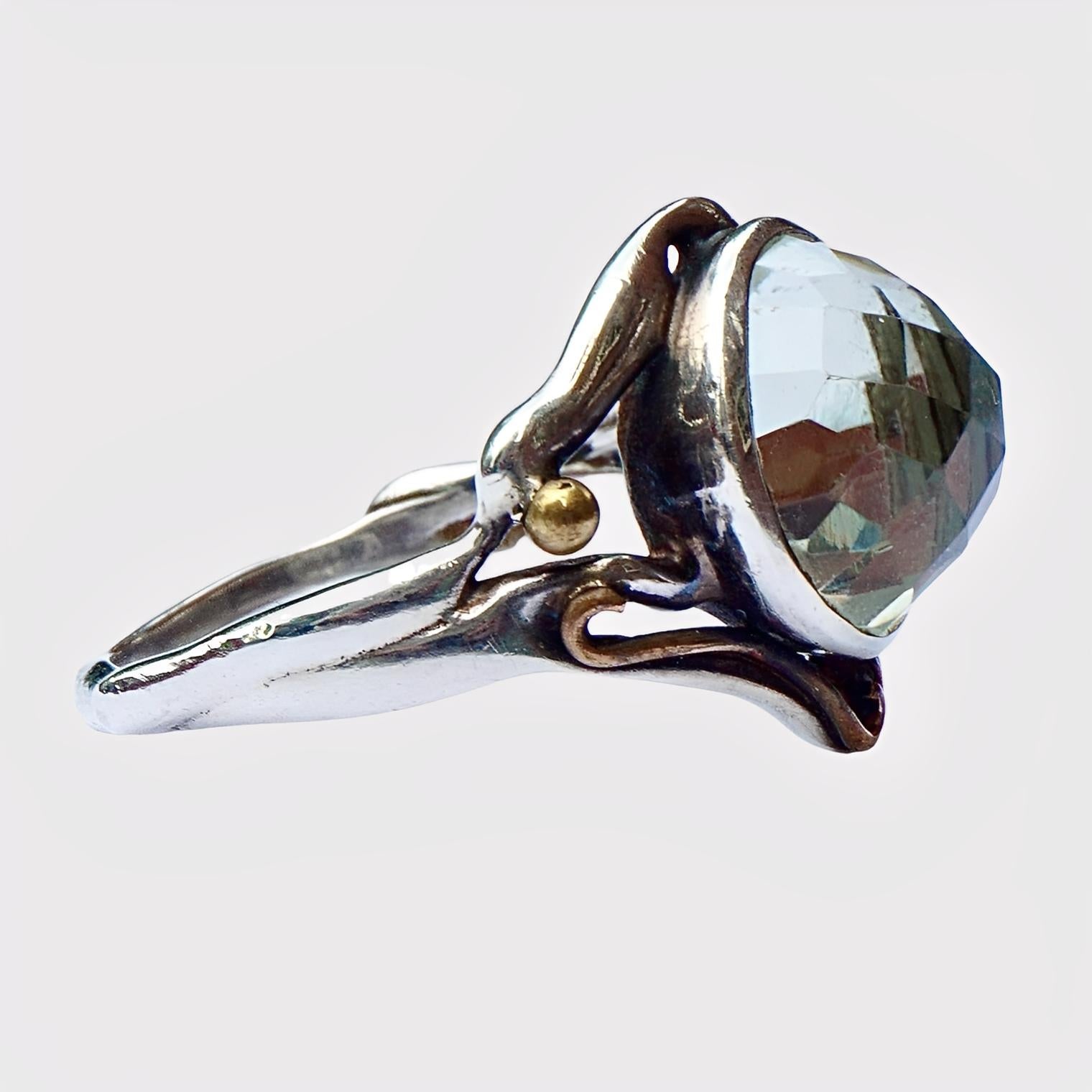 Sterling Silber Ring mit facettierter Glaskuppel ca. 1970er Jahre im Zustand „Gut“ im Angebot in London, GB