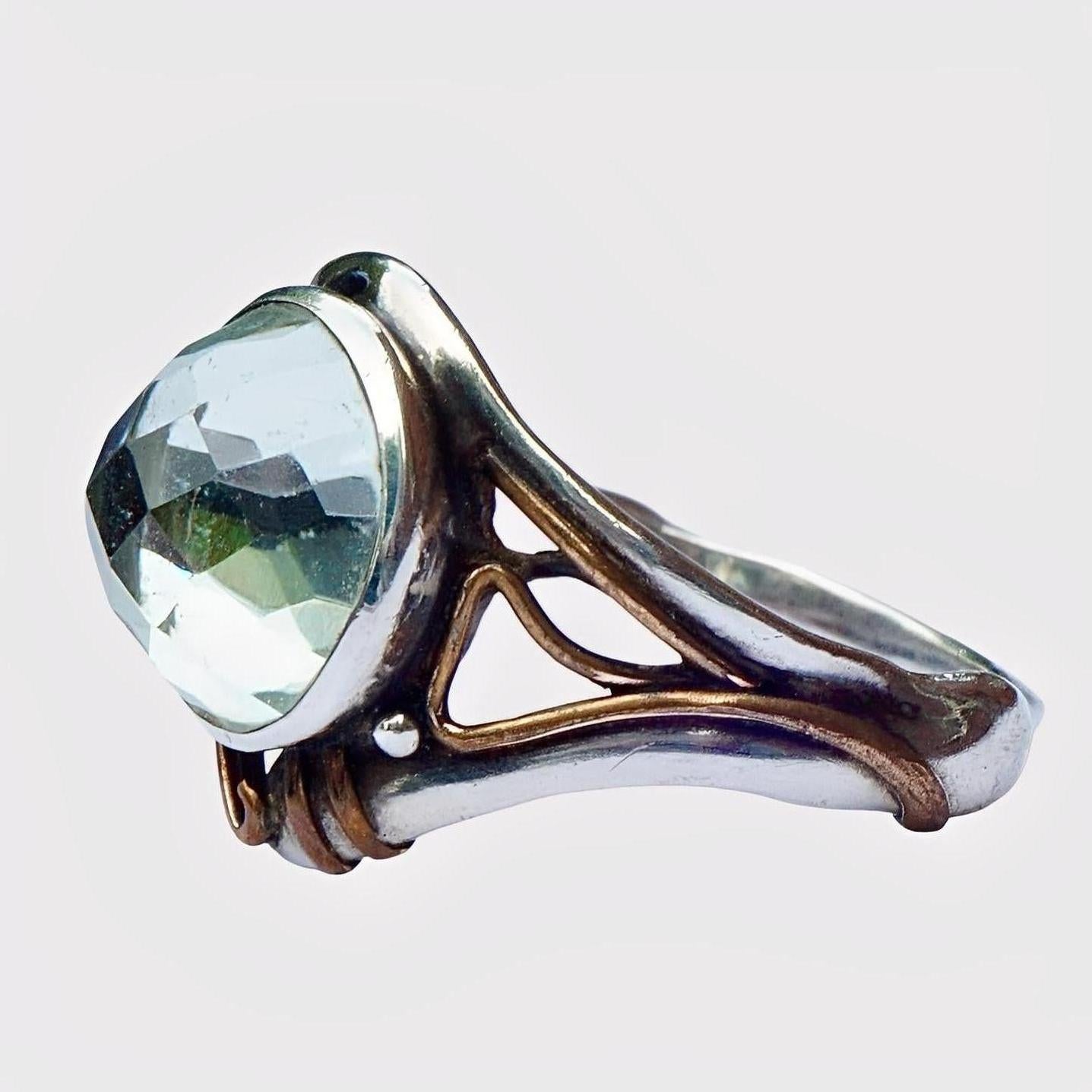 Sterling Silber Ring mit facettierter Glaskuppel ca. 1970er Jahre für Damen oder Herren im Angebot