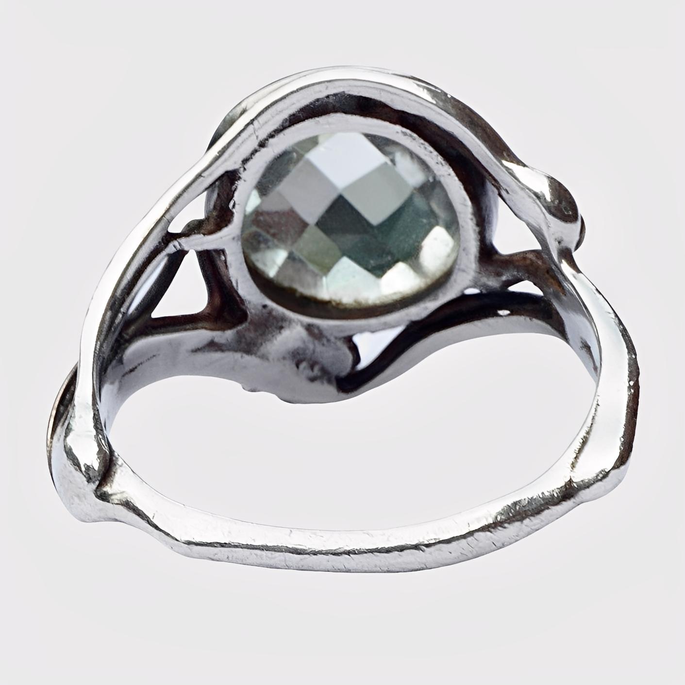 Sterling Silber Ring mit facettierter Glaskuppel ca. 1970er Jahre im Angebot 1