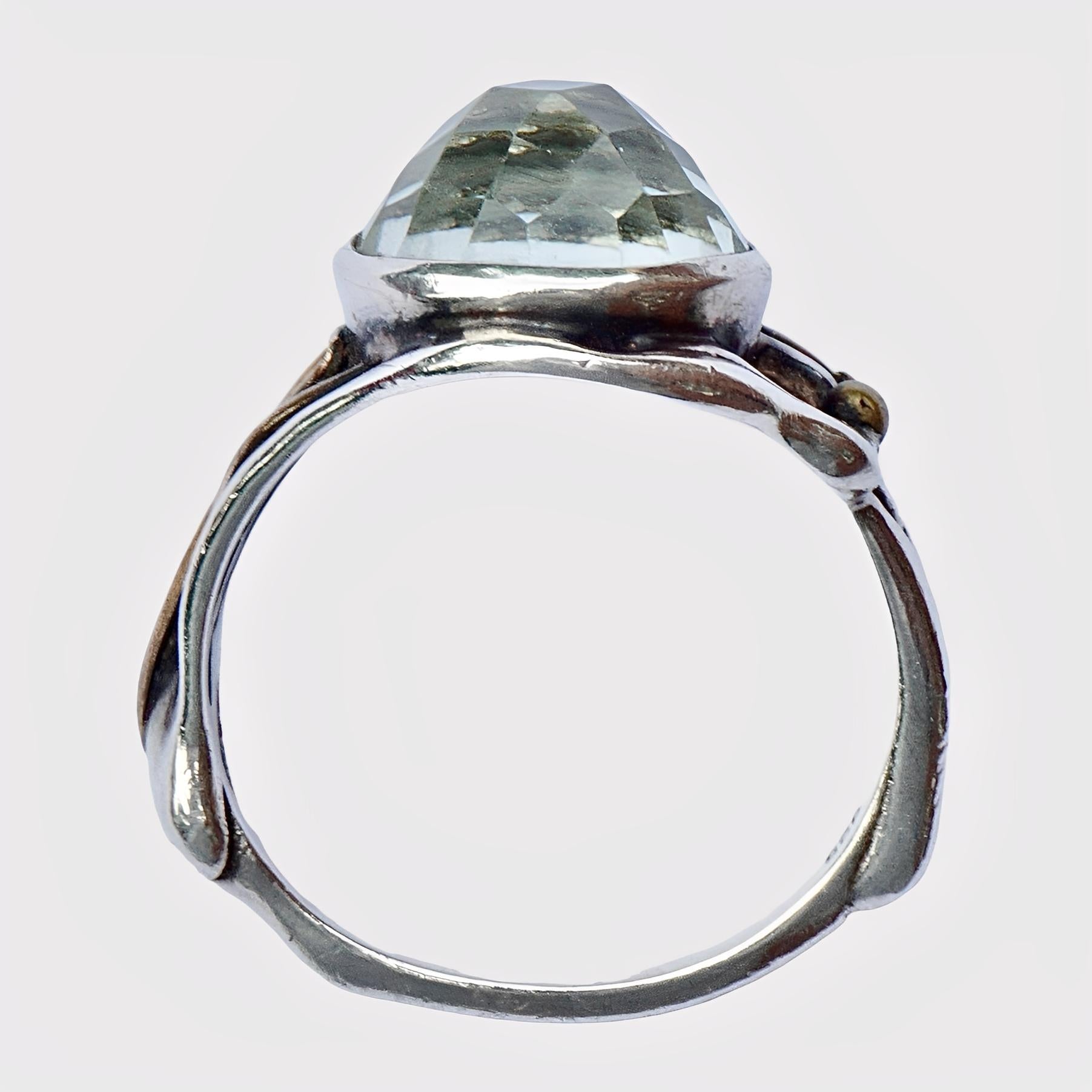 Sterling Silber Ring mit facettierter Glaskuppel ca. 1970er Jahre im Angebot 2