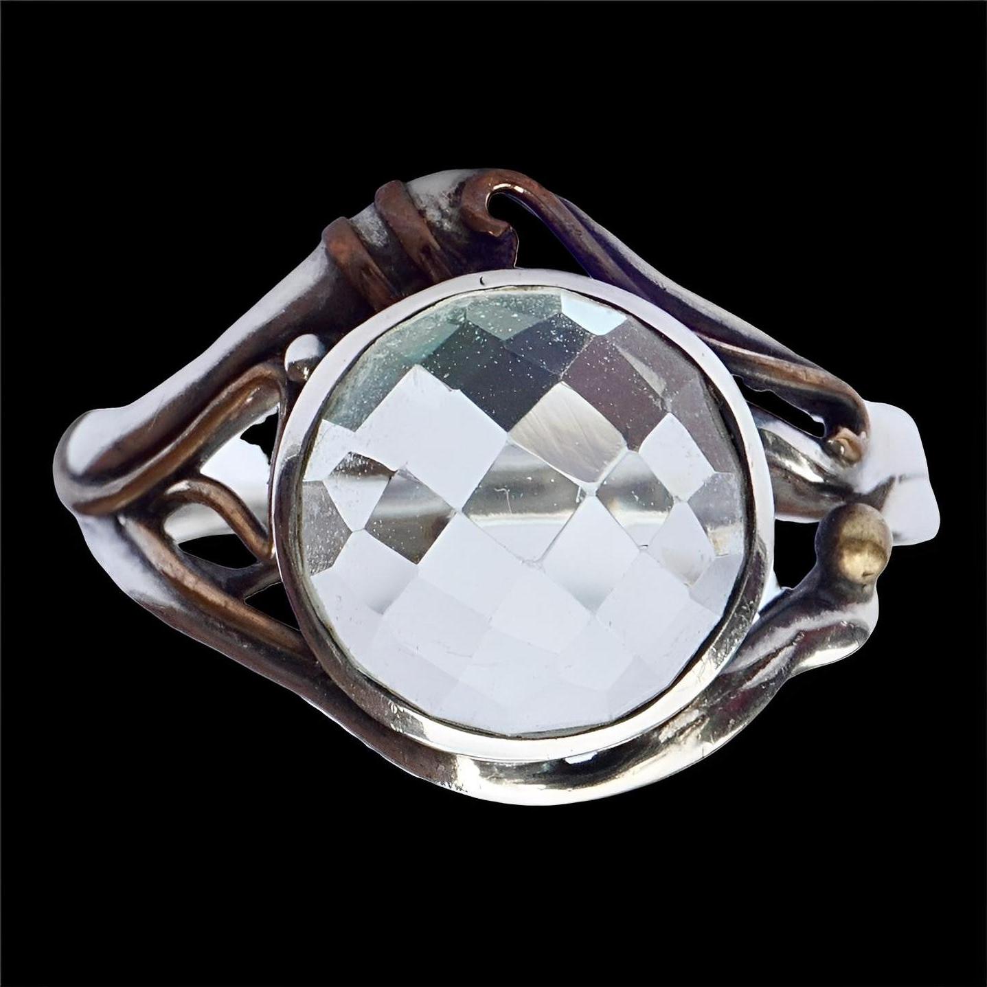 Sterling Silber Ring mit facettierter Glaskuppel ca. 1970er Jahre im Angebot 3