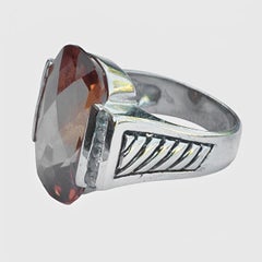 Sterling Silver Ring with Faceted Ochre and Clear Rhinestone Shoulders