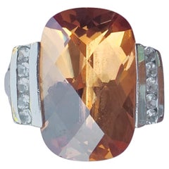 Sterling Silver Ring with Faceted Ochre and Clear Rhinestone Shoulders