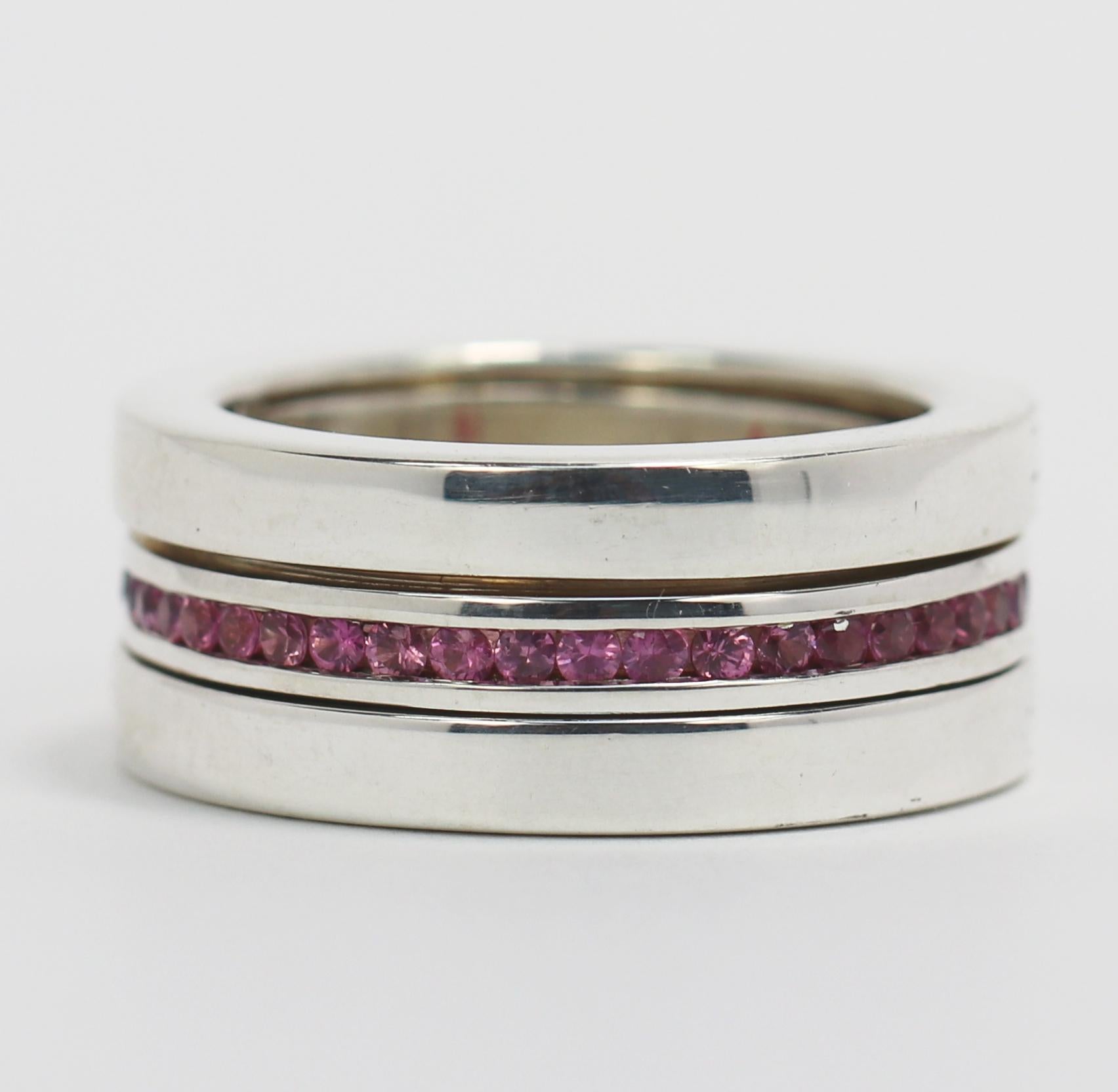 Sterling Silver Ring with Moveable Blue and Pink Sapphires For Sale 2