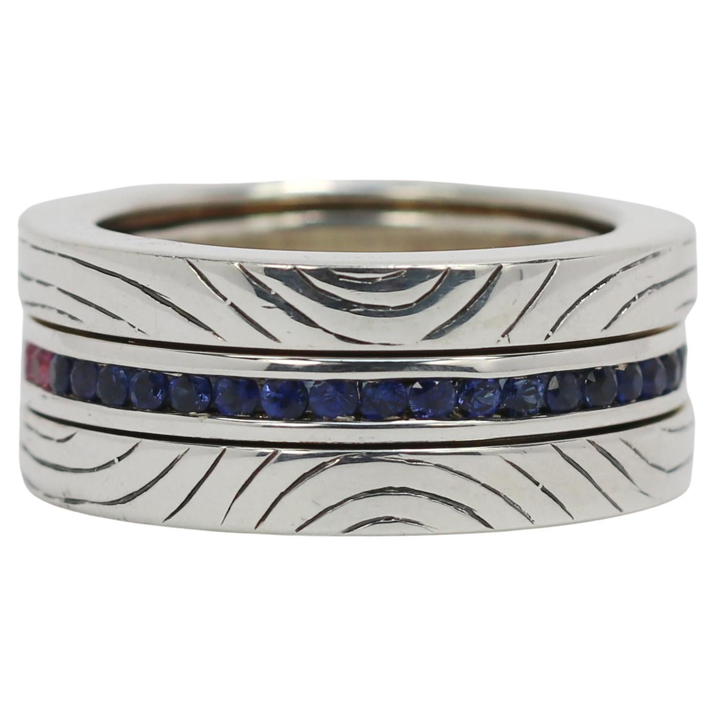 Ring aus Sterlingsilber mit beweglichen blauen und rosa Saphiren