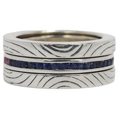 Anello in argento 925 con zaffiri blu e rosa mobili