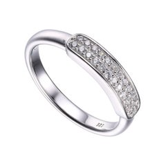 Sterling Silver Ring with Pave CZ Bar, Size 6, Rhodium Finish