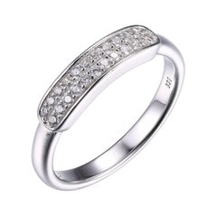 Sterling Silver Ring with Pave CZ Bar, Size 9, Rhodium Finish Sterling Silver Ring with Pave CZ Bar, Size 9, Rhodium Finish