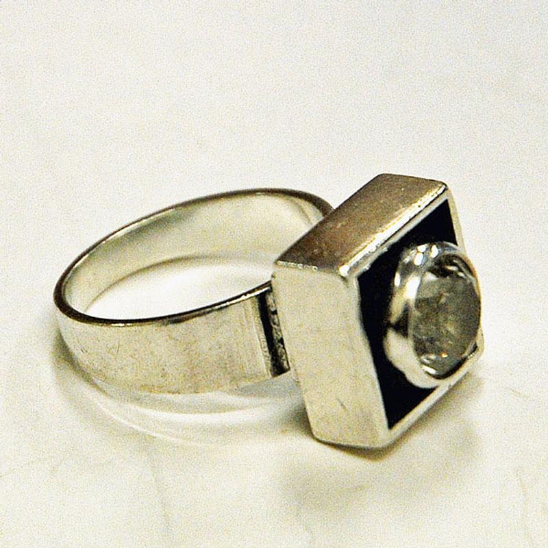 Sterling Silver Rock Crystal Ring by Alton, Sweden, 1968 In Good Condition In Stockholm, SE