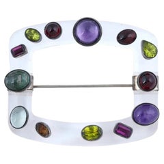 Sterling Silver Rock Crystal Semi Precious Stone Brooch