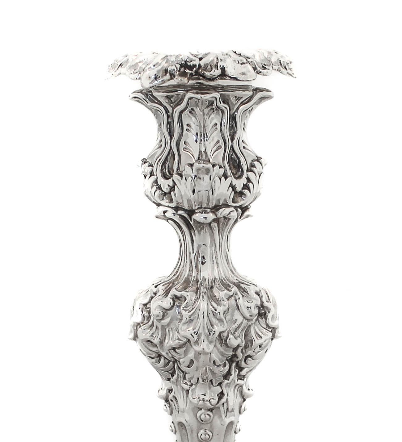 American Sterling Silver Rococo Candlesticks For Sale