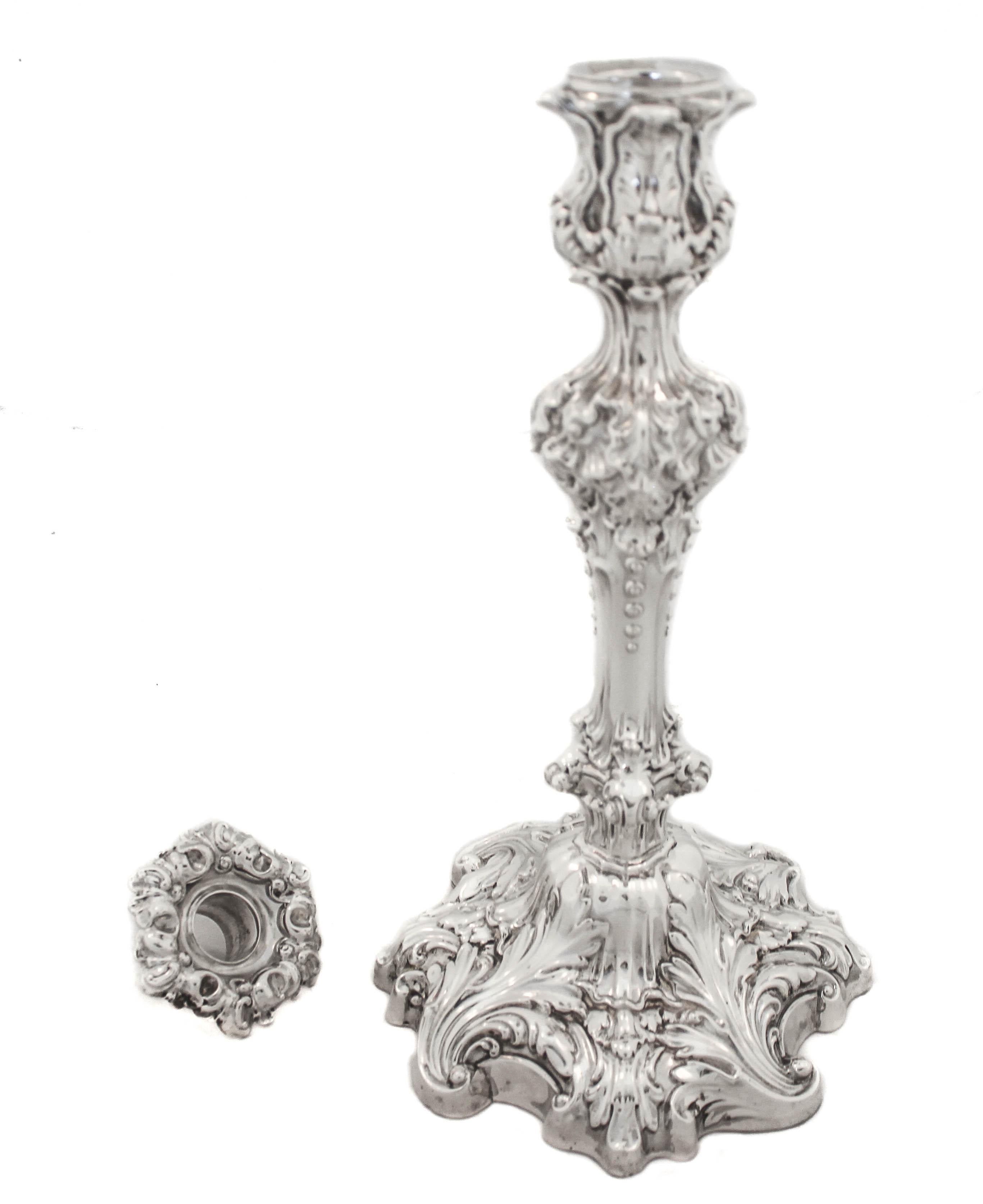 Sterling Silver Rococo Candlesticks For Sale 3