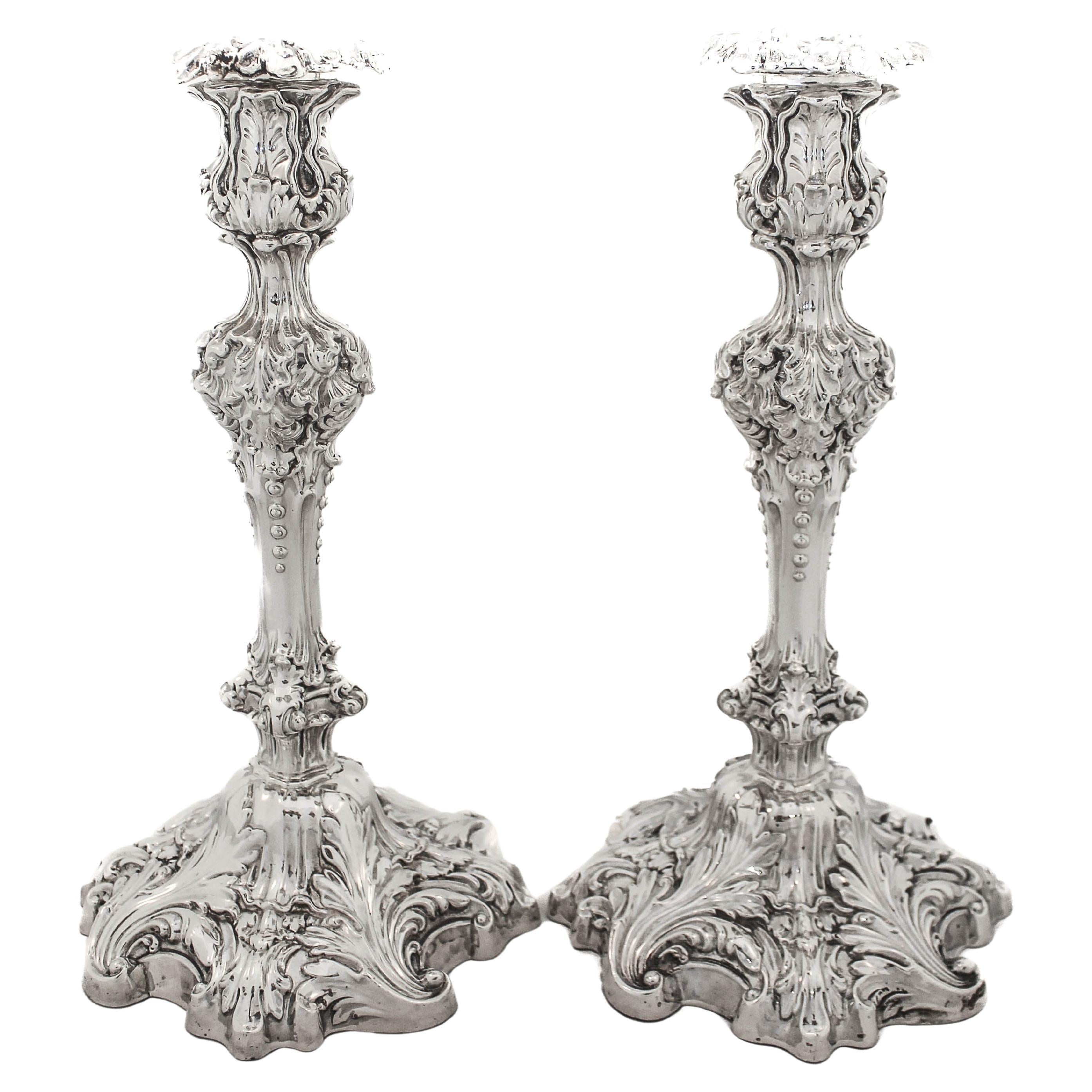 Sterling Silver Rococo Candlesticks For Sale