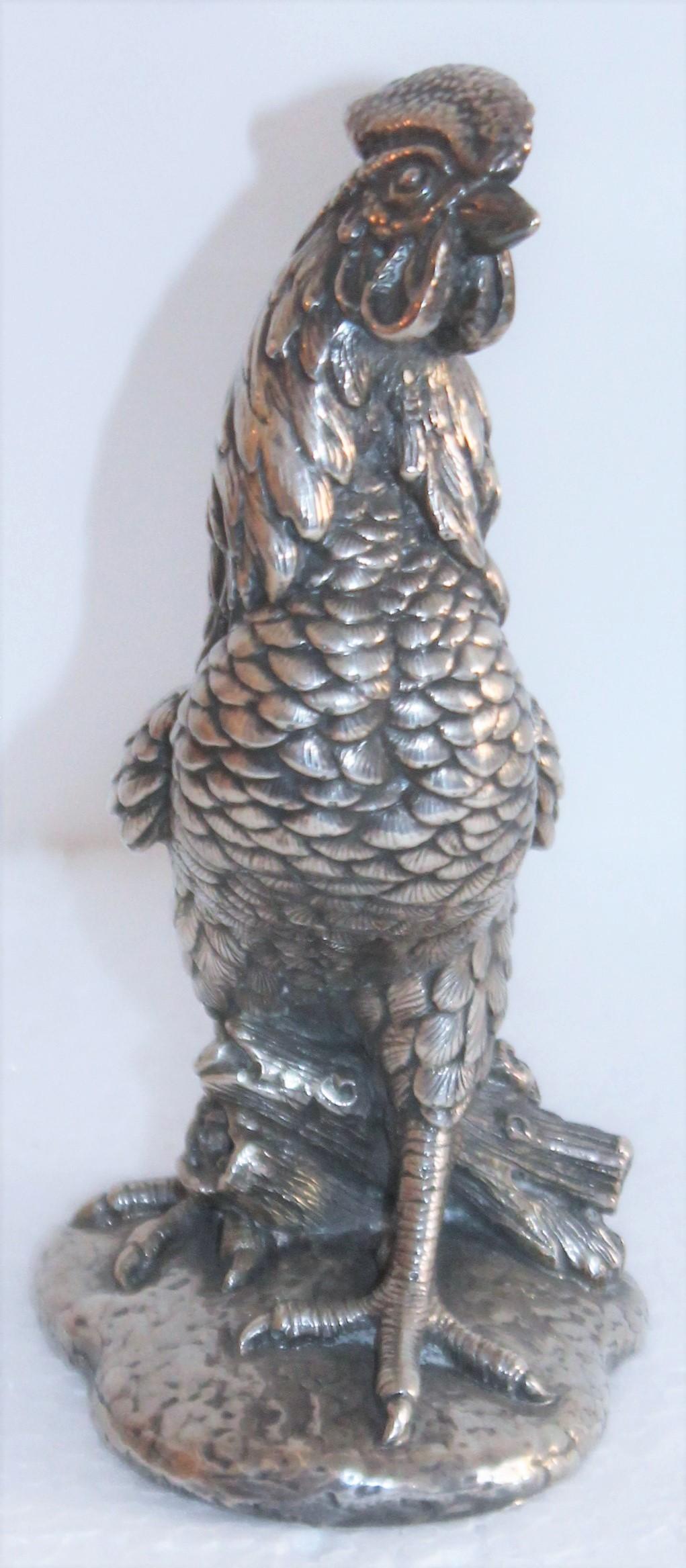 Folk Art Sterling Silver Rooster Sculpture