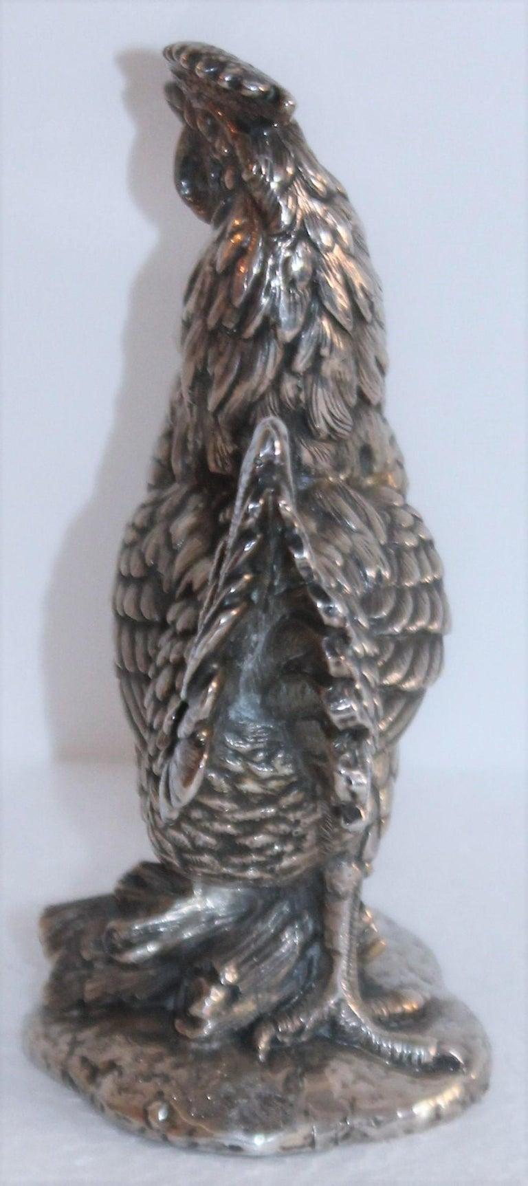 Folk Art Sterling Silver Rooster Sculpture For Sale