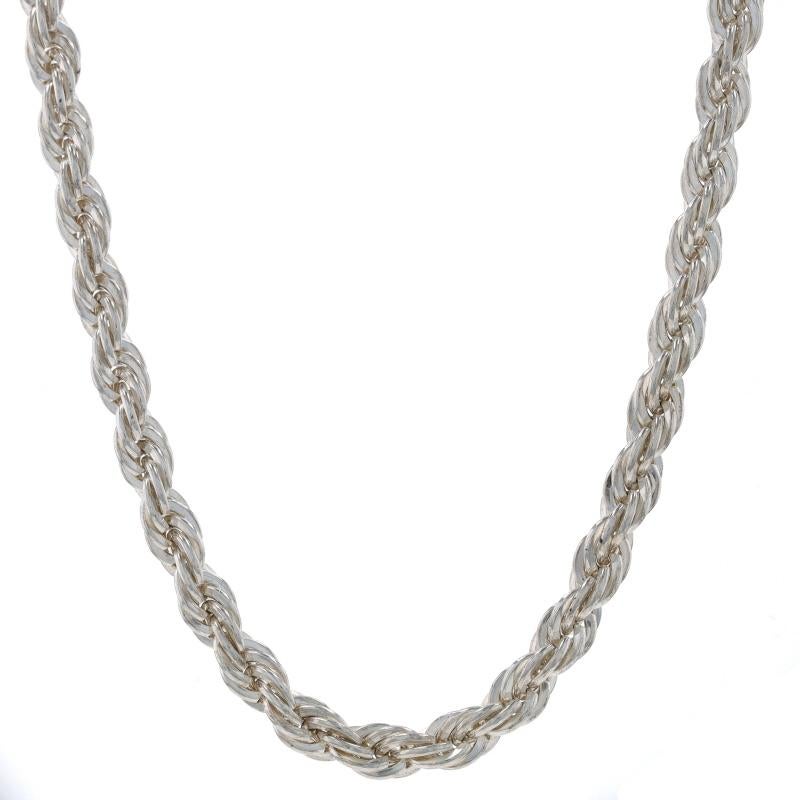 Metal Content: Sterling Silver

Chain Style: Rope
Necklace Style: Chain
Fastening Type: Spring Ring Clasp

Measurements

Length: 18