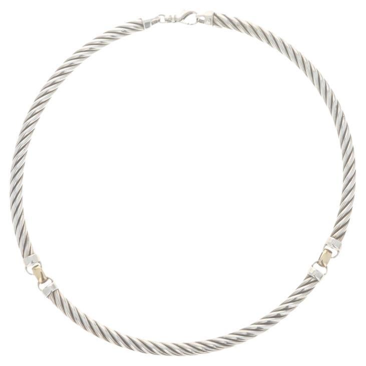 Sterling Silver Rope Collar Necklace 15 1/2" - 925 18k Cable Italy For Sale