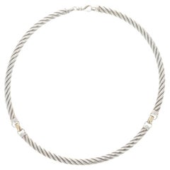 Sterling Silver Rope Collar Necklace 15 1/2" - 925 18k Cable Italy
