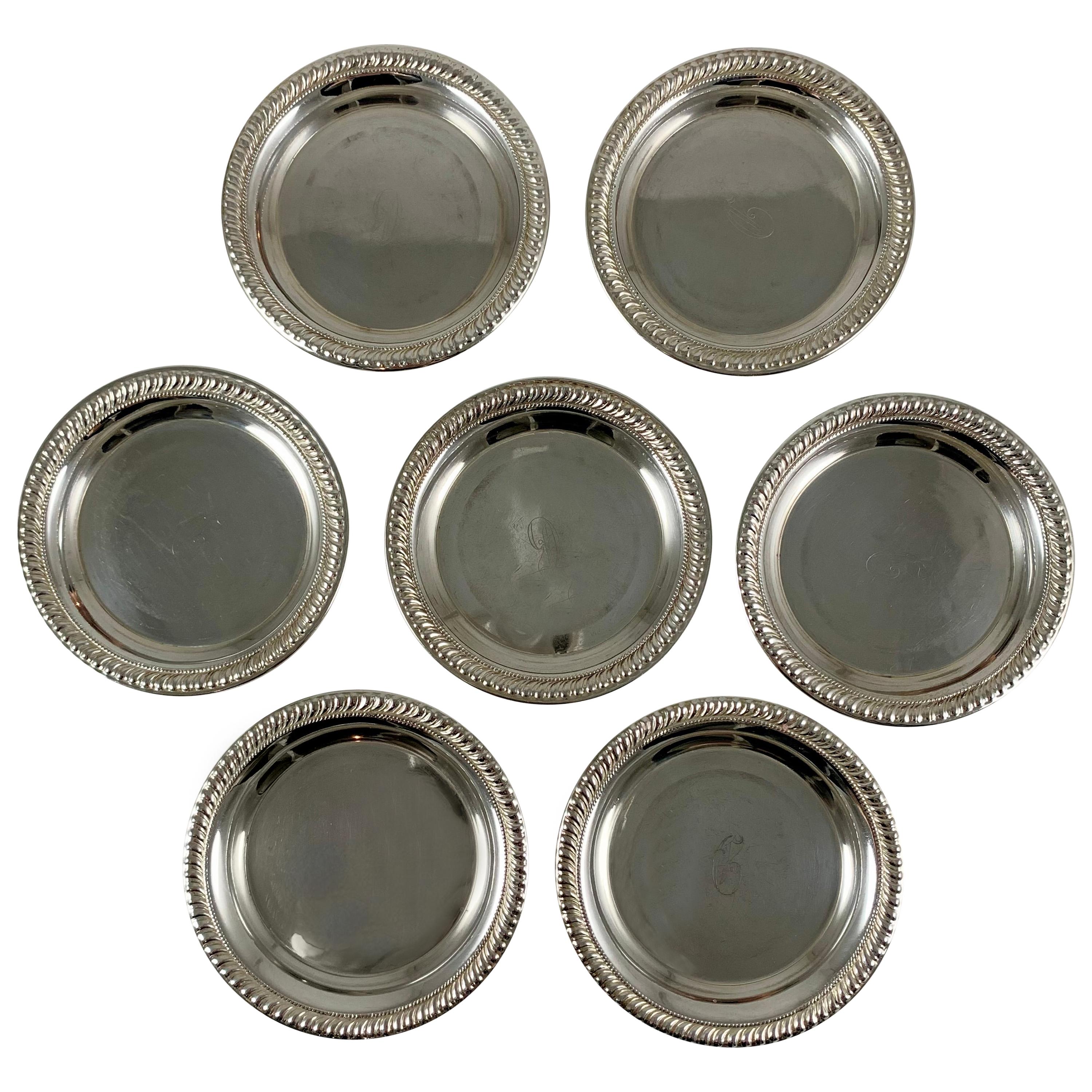 Sterling Silver Rope Rim Butter Pats, a Set of Seven, circa 1940s For Sale