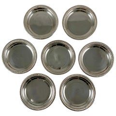 Vintage Sterling Silver Rope Rim Butter Pats, a Set of Seven, circa 1940s