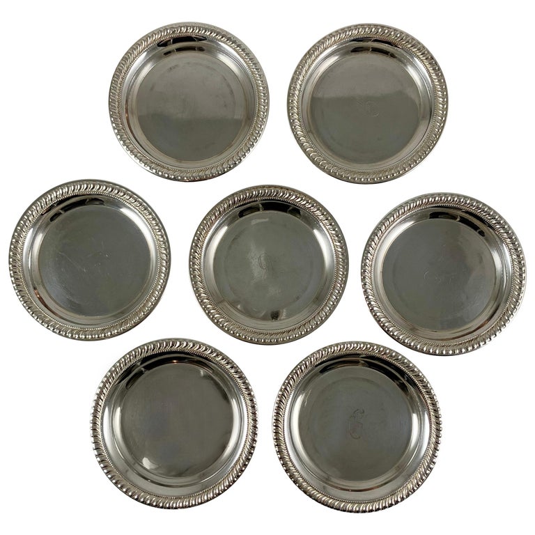 Sterling Silver Rope Rim Butter Pats, a Set of Seven, circa 1940s For