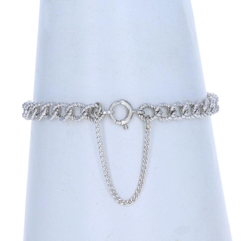 Sterling Silver Rope-Textured Fancy Curb Chain Bracelet 7 1/4