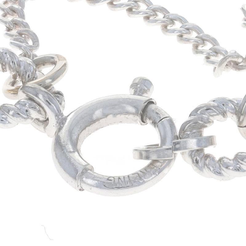 Sterling Silver Rope-Textured Fancy Curb Chain Bracelet 7 1/4