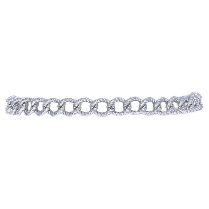 Sterling Silver Rope-Textured Fancy Curb Chain Bracelet 7 1/4" - 925