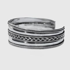 Sterling Silver Rope Twist and Wheat Design Bangle Bracelet
