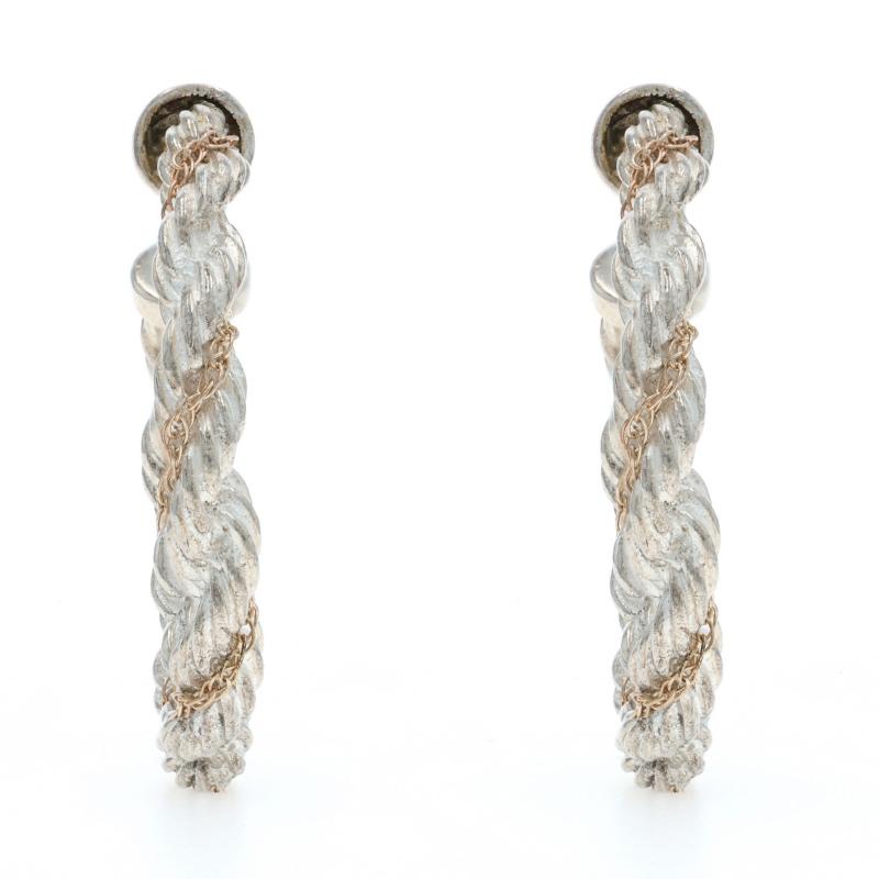 Orecchini a cerchio in corda d'argento 925 14k con chiusura a forcella In condizioni ottime in vendita a Greensboro, NC