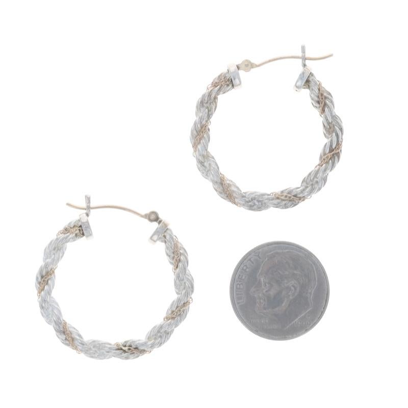 Donna Orecchini a cerchio in corda d'argento 925 14k con chiusura a forcella in vendita