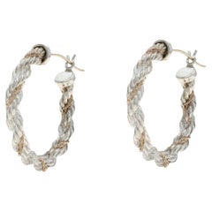 Orecchini a cerchio in corda d'argento 925 14k con chiusura a forcella