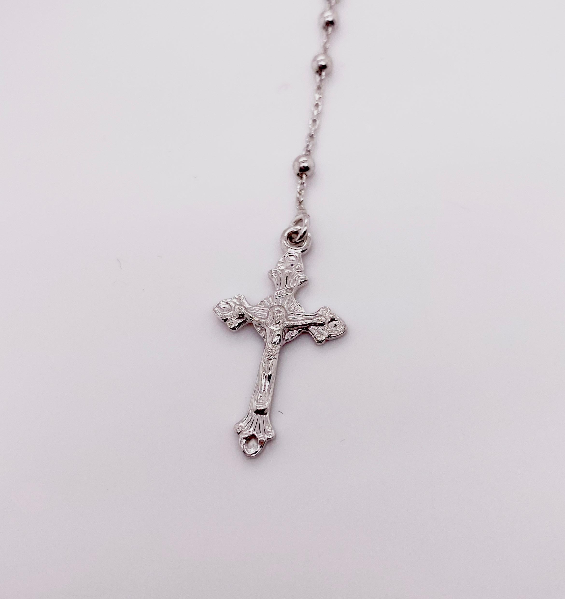 Artisan Collier de Rosary en argent sterling, Rosary catholique pour église tout en argent sterling en vente