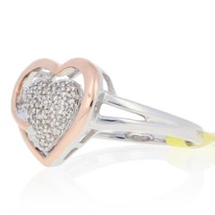 Sterling Silver & Rose Gold Diamond Ring 925 & 14k Single .20ctw Cluster Heart
