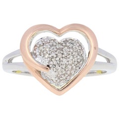 Sterling Silver & Rose Gold Diamond Ring 925 & 14k Single .20ctw Cluster Heart