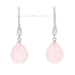 Pendientes Colgantes de Cuarzo Rosa de Plata de Ley - 925 Briolette Pierced