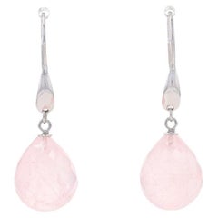 Pendants d'oreilles en argent sterling et quartz rose - 925 Briolette percée