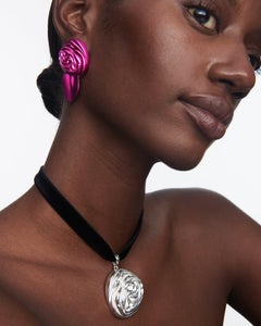 Sterling Silver Rosette Pendant Velvet Ribbon Necklace