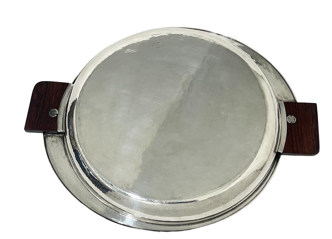 German Sterling silver round Art Deco serving tray, Hanau silver, 1934 For Sale