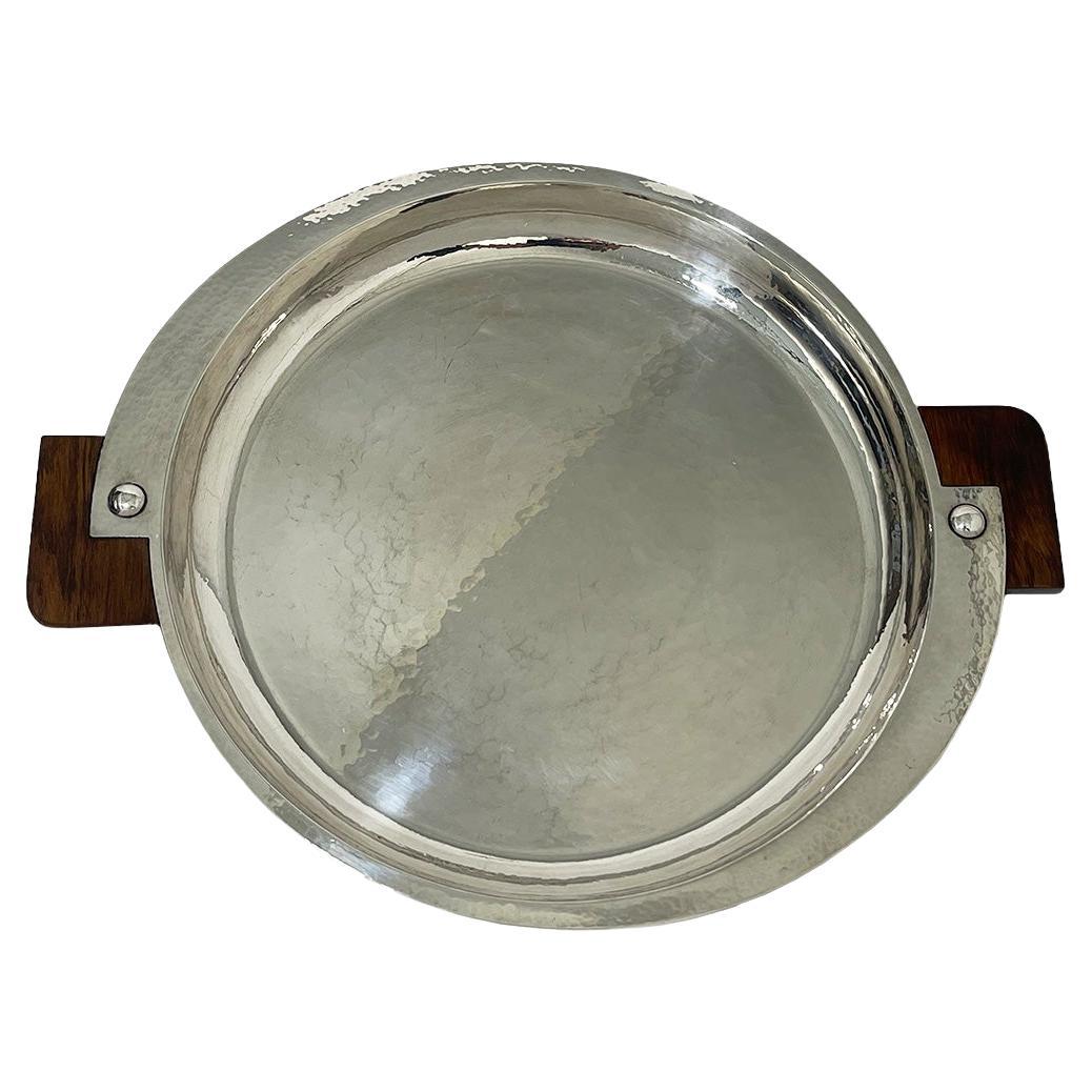Sterling silver round Art Deco serving tray, Hanau silver, 1934 For Sale
